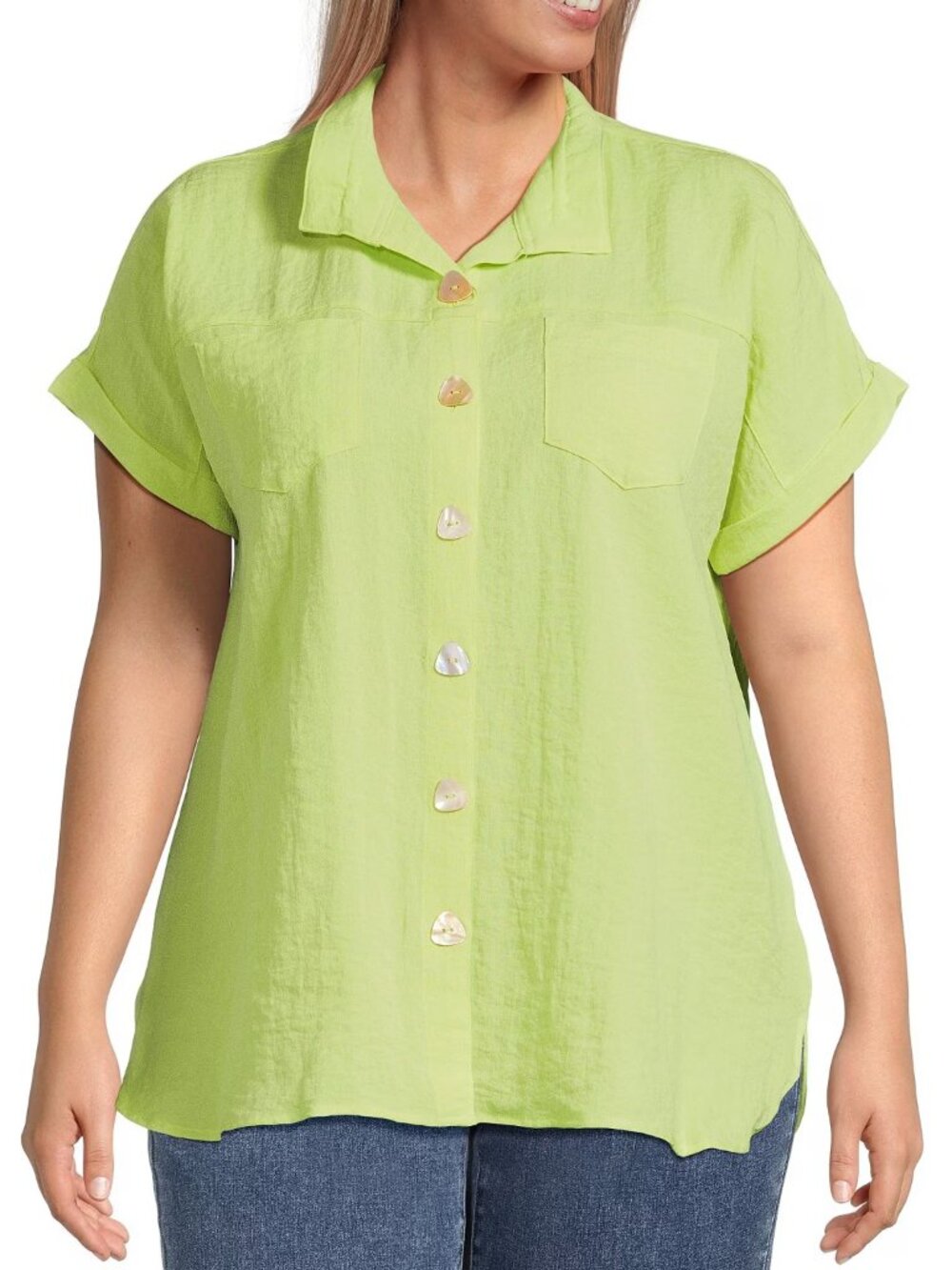 John Mark XL Neon Summer Crinkled Button Up Short Sleeve Shirt Top